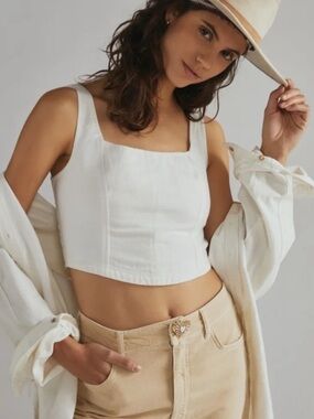 Anthropologie Pilcro White Square-Neck Cropped Tank Corset